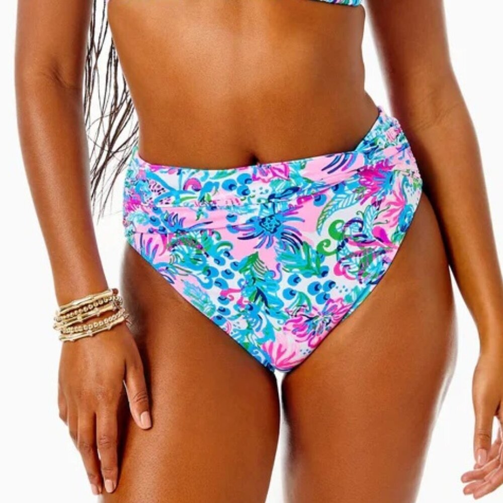 Lilly Pulitzer Yarrow High-Waisted Bikini Bottom  Full Coverage Cut, Shirring